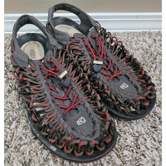 Keen Uneek Two Cord Bungee Brown Red Slingback Sandal Sz 10 Hiking Outdoors